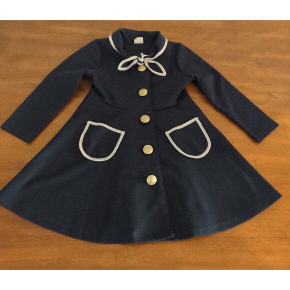 Toddler girls Navy Blue nautical long sleeve dress/coat & sailor collar size 3-4